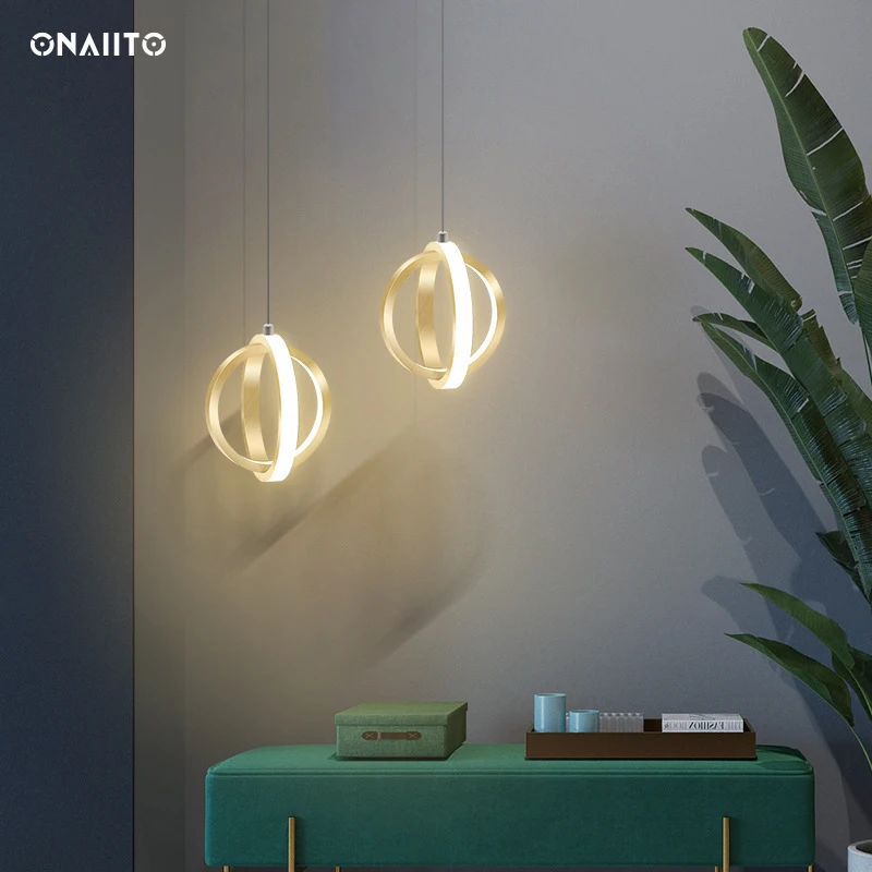 

LED Ring Lamp Pendant Lights Metal Bedside Lamp Gold Dining Room Hanging Lamp Modern Bar Pendant Lamp Room Decor Indoor Lighting