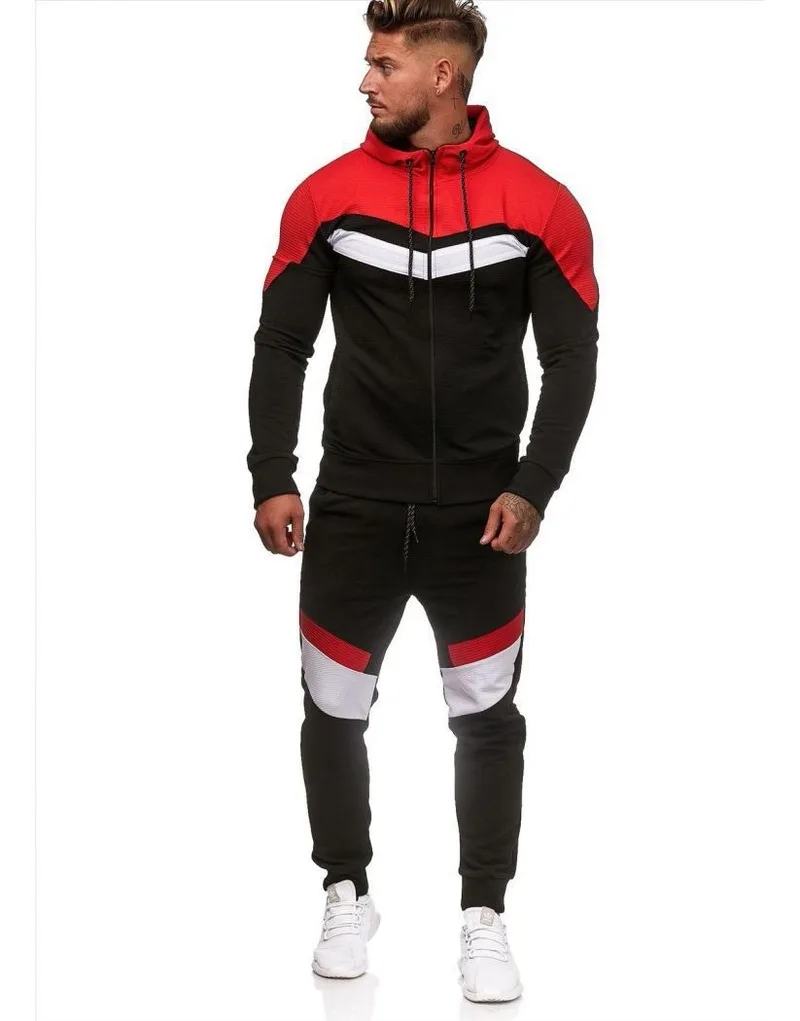 

Best Selling 2021 New Hip-hop Men's Sports Suit European American Style Color Matching Hoodie Fitness 2 Piece Men's Clothing