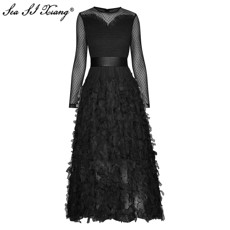 

Женское Сетчатое платье с длинным рукавом Seasixiang, дизайнерское элегантное бальное платье с кисточками, на лето