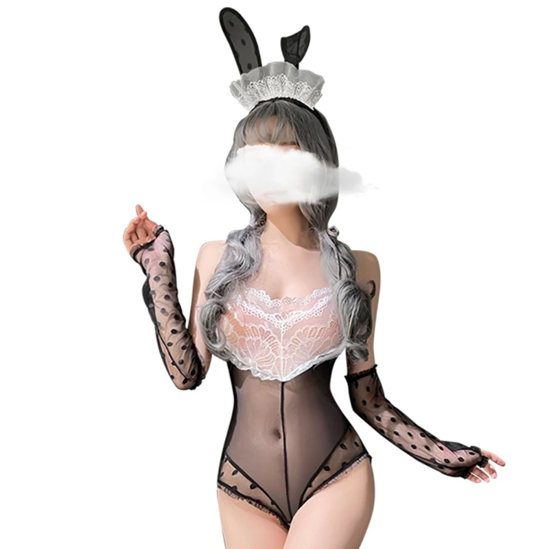 

Women's Cute Rabbit Girl Set Erotic Perspective Jumpsuits Oversleeve Hairhoop