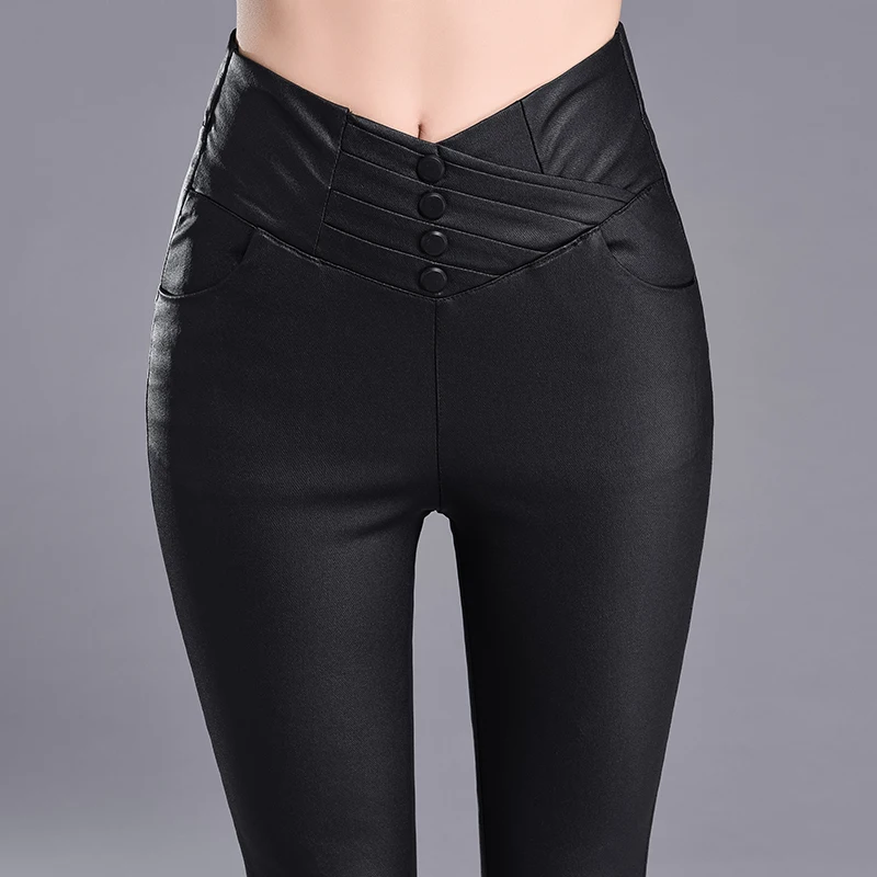 Сезон осень-зима Для женщин Уайлд Высокая талия искусственная кожа верхняя