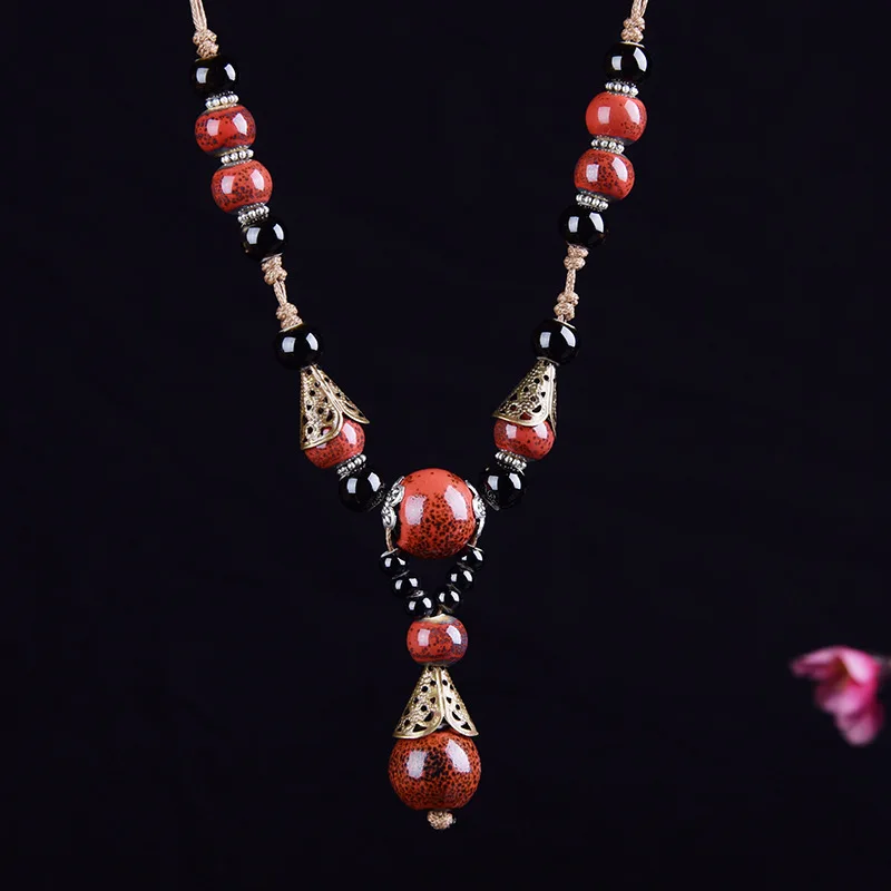 Женское Ожерелье этническая подвеска ручной работы керамическая цепочка в стиле