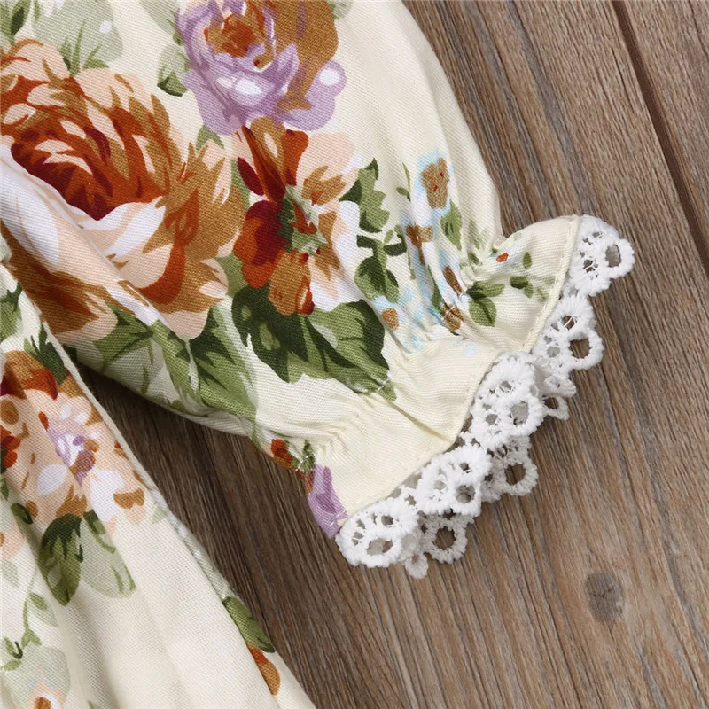 2019 Lace Floral Rompers Dresses Sister Family Matching Outfits Long Sleeve Peter pan Collar Clothes | Мать и ребенок