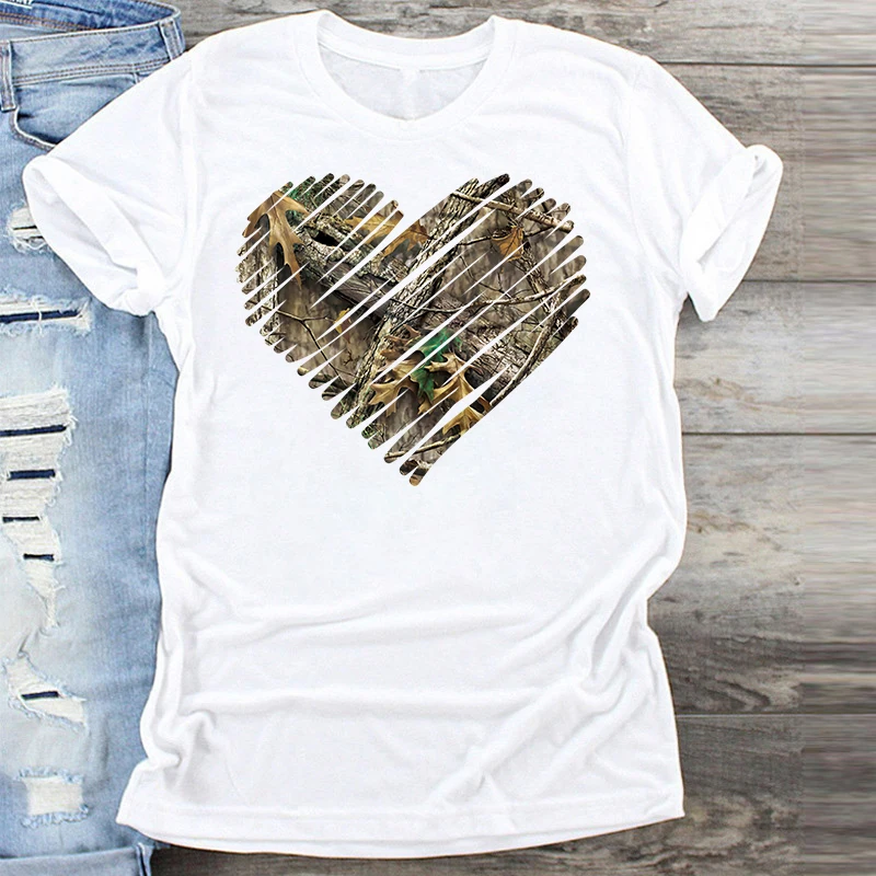 

Women Clothes Print Heart T Shirt Polyester Summer Comfortable White Tshirt O-Neck Aesthetic Short Sleeves Clothes