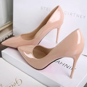 Women Fashion High Heels New Light Mouth Paint Belt and Women Single Shoe Pointed Bare Single Shoe Women Wedding Party Shoes