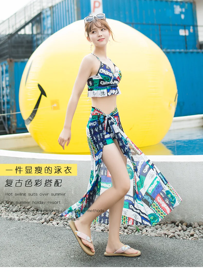 

2021 Swimsuit Three-Piece Split Swimsuit Korean Style Lady Sexy High Waist Thin Bikini Beach Hot Spring Swimsuit