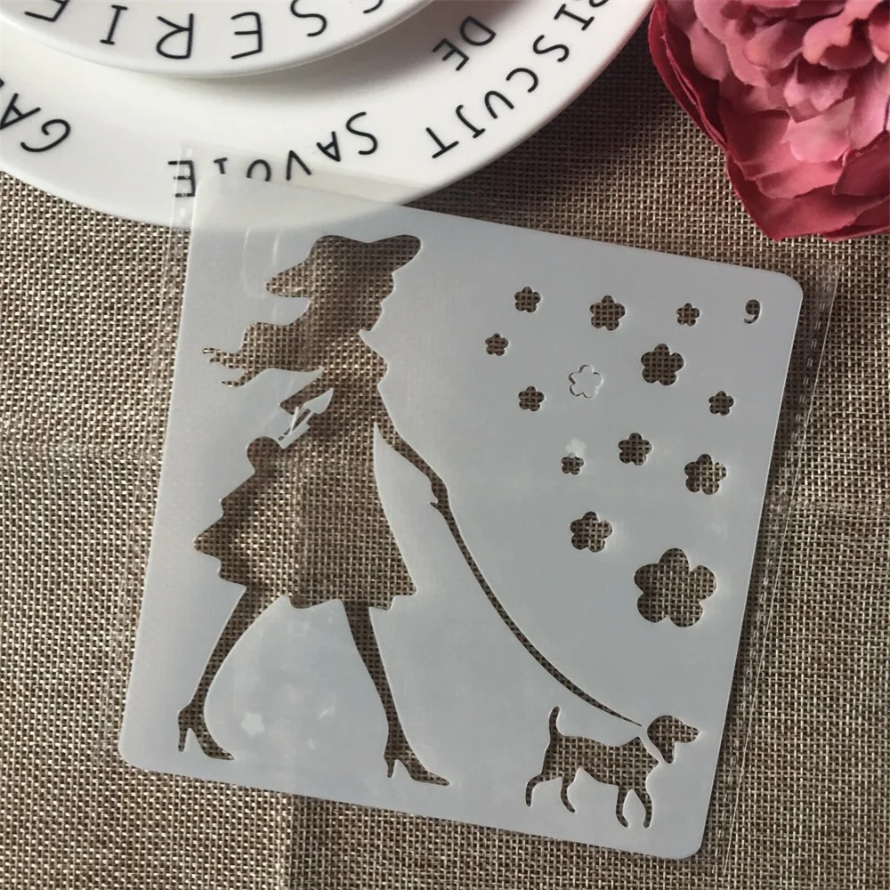 8Pcs/Set 13cm Lady Dog Cat Heart DIY Layering Stencils Painting Scrapbook Coloring Embossing Album Decorative Card Template | Дом и сад