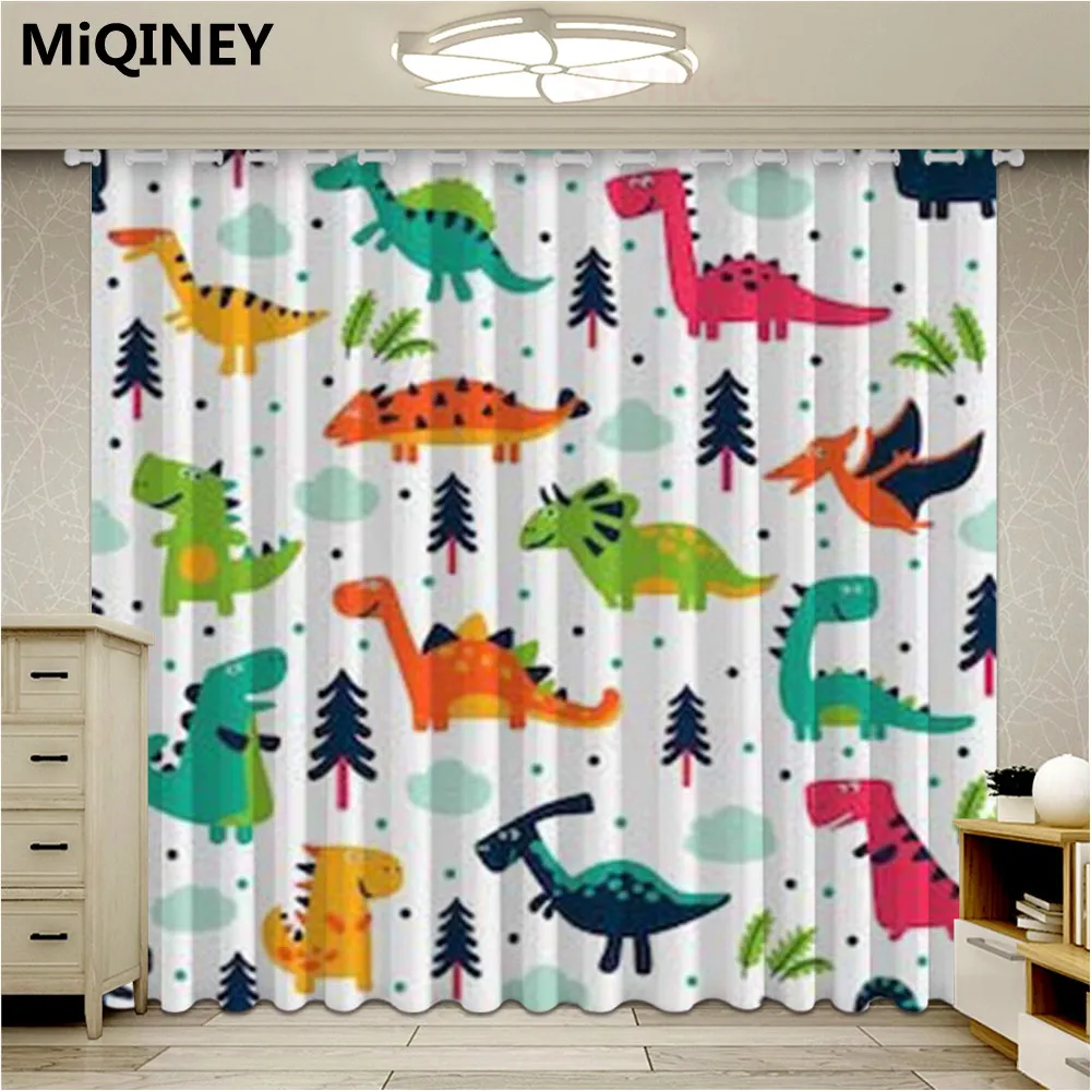

New Dinosaur Print Windows Curtains for Living Room Bedroom Decorative Kitchen Curtains Drapes Window Treatments Cartoon Style