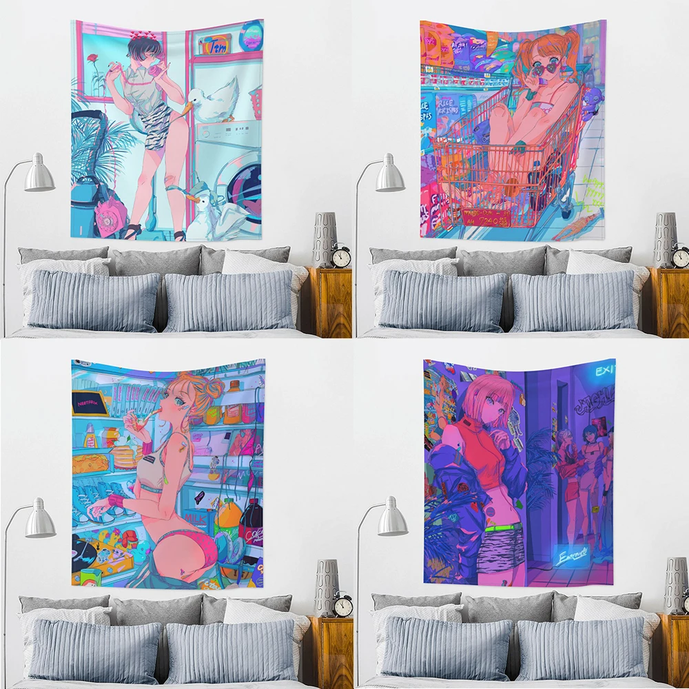 

Kawaii Home Decor Anime Girl Tapestry Wall Hanging Pink Cute INS Lady Wall Decor Background Cloth Boho Tapestries Fashion