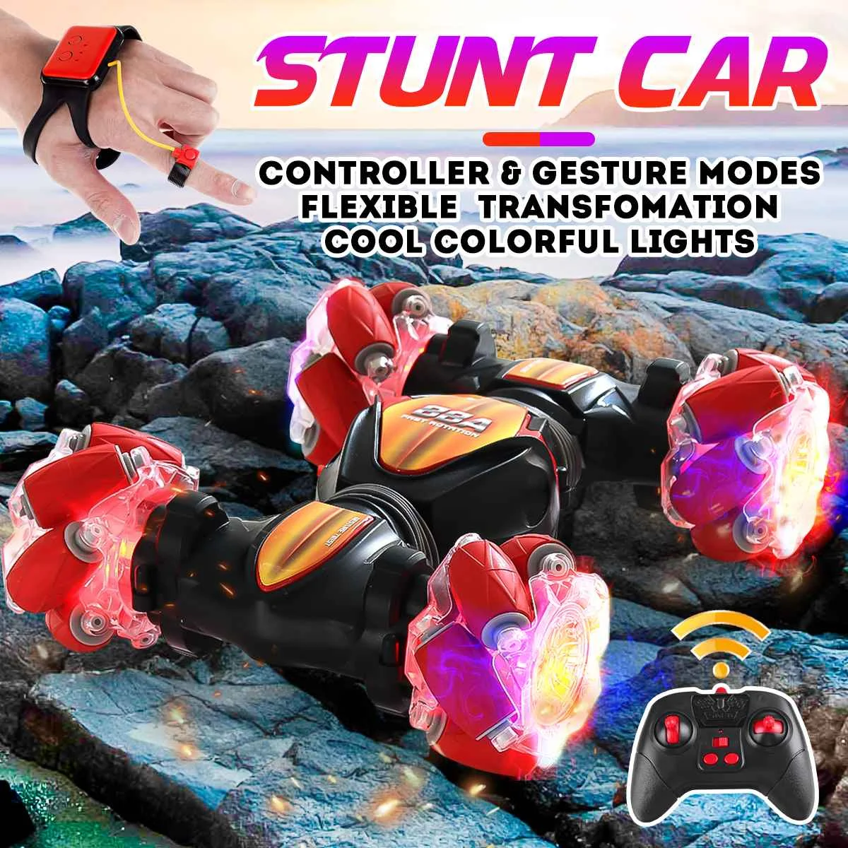 

2.4G 4WD Gesture Sensing Car Remote Control Stunt Car 360° All-Round Drift Twisting Off-Road Dancing Vehicle Kids Toys W/ Lights