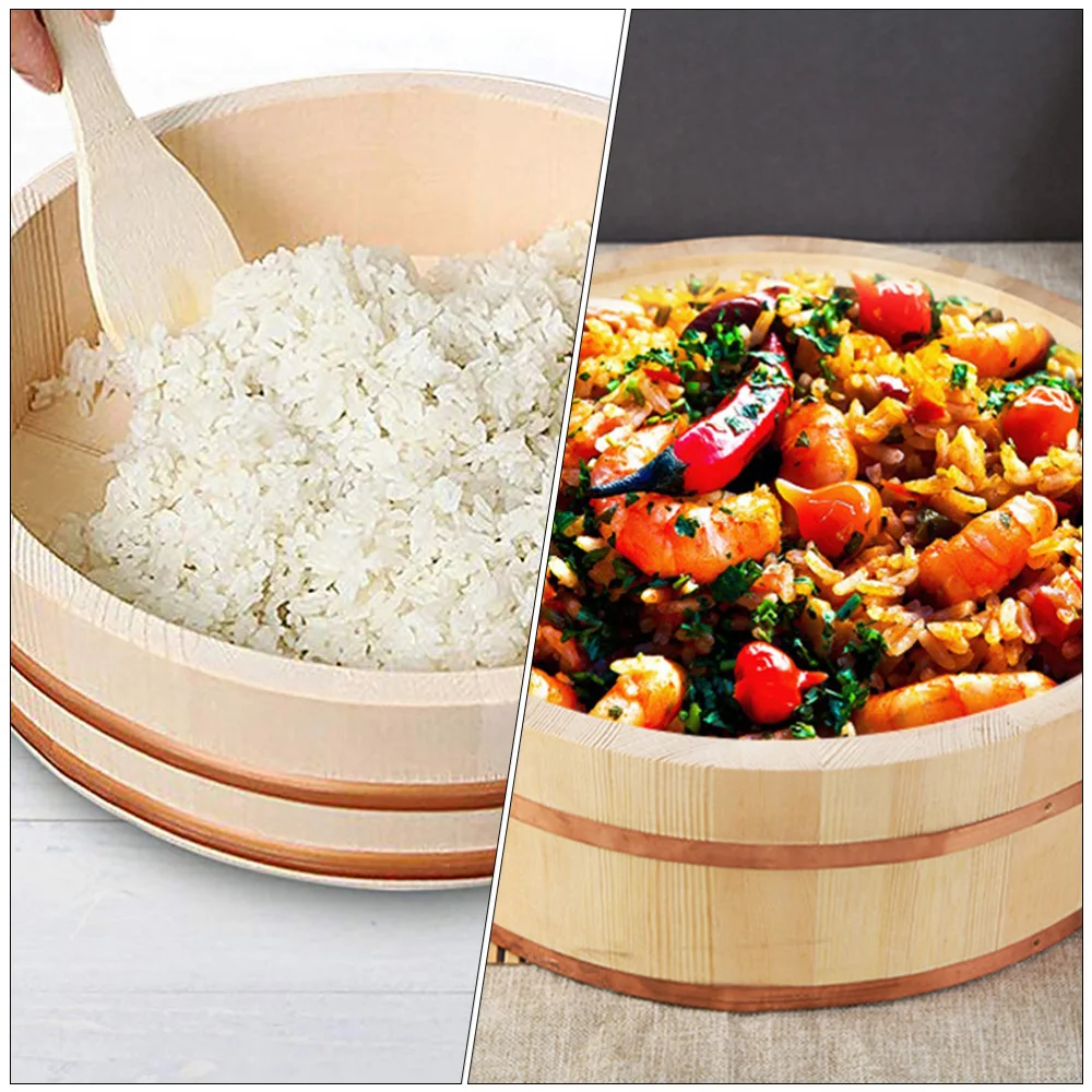 

1Pc Household Wooden Sushi Rice Bowl Practical Rice Mixing Bowl (Burlywood)