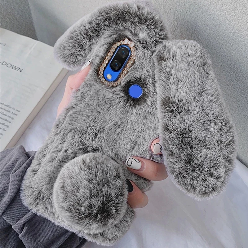 

Fluffy Rabbit Silicone Bunny Phone case For Huawei P20 lite E P40 P30 Pro 20 honor X9a X9 X8 X8a 9A 8A Y6 Y7 2019 P Smart 2021