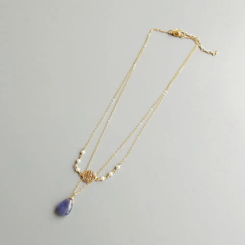 Lii Ji Genuine Tanzanite Pearl Muliti Layered Choker Necklace US 9K GF S925 Sterling Silver For Women Pendant Delicate | Украшения и