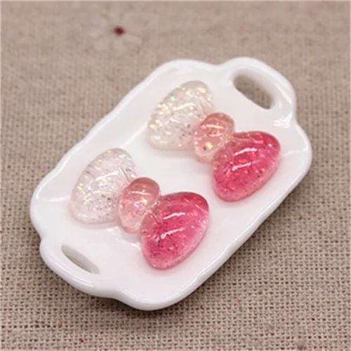 3bow 20pcs 20 шт новые смолы блеск градиент сердце/звезда/лук/корона/вишня/Seashell Кабошоны украшения Шарм основы для заколок для волос деко - Цвет: 3bow 20pcs