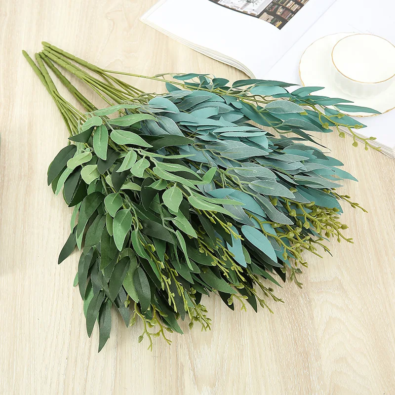Artificial willow bouquet fake leaves for Home Christmas wedding decoration jugle party vine faux foliage plants wreath |
