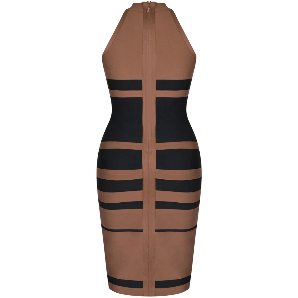 Женское облегающее платье Maketina летнее коричневое с круглым вырезом модель