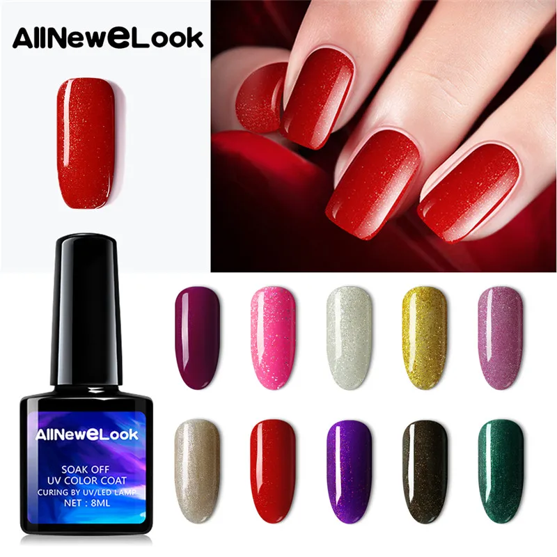 Allnewelook Блестящий Гель лак светодиодный красный УФ Полупостоянный Гибридный 8 мл