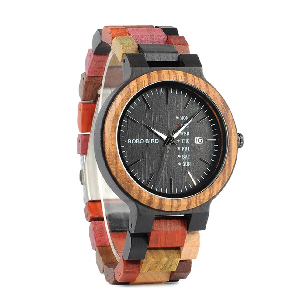 

Men Quartz Watch Wooden Band Fashion Multifunction Wristwatch Calendar Date Week Display Watches
