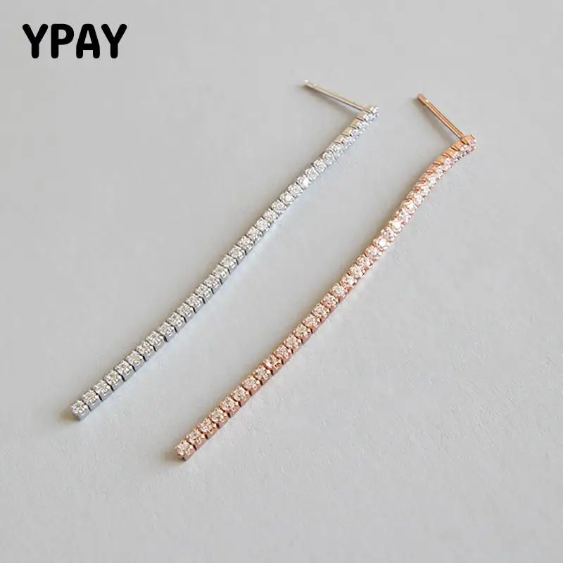 

YPAY 100% Authentic 925 Sterling Silver Women Earrings Korean Clear Zircon Long Tassel Drop Earring Fine Party Jewelry YME252