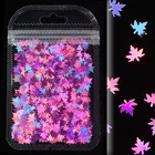1 упаковка цветных кленовых листьев, фотоблесток, лазерный дизайн ногтей, блеск, дизайн для маникюра, осенние листья, блестящий блеск