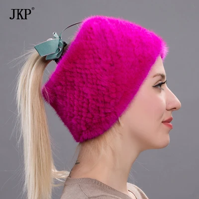 JKP Новые натуральные норковые меховые повязки на голову эластичный шарф настоящий меховой шарф из норки Роскошные модные аксессуары для волос для девочек - Цвет: HW 05E