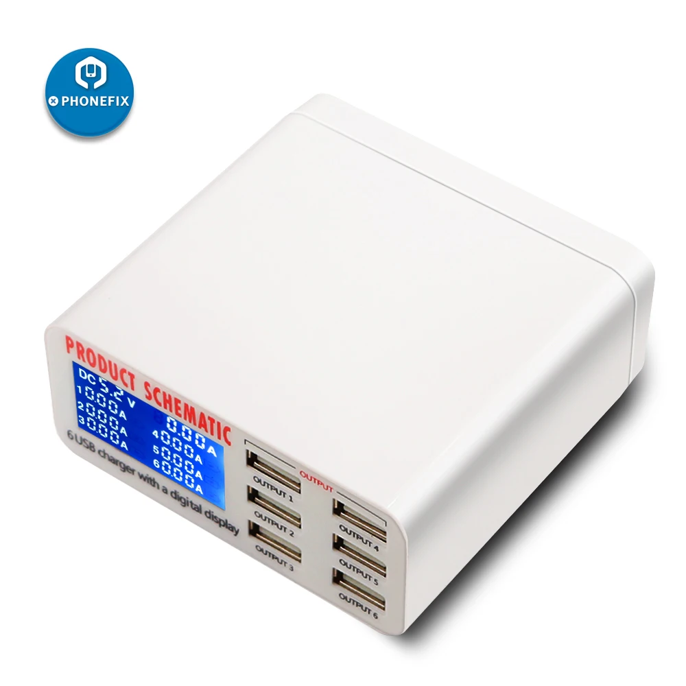 PHONEFIX многопортовый ЖК-дисплей usb зарядная станция EU US UK зарядное устройство для мобильного телефона для iPhone 6 7 8 X iPad