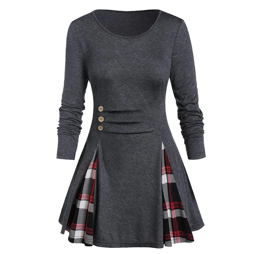 

Vintage Femme Tunics Tops 2021 New Long tunic Tops For Women's TShirt Casual Long Sleeve Tunic Top Long Pleated T-Shirt Tees Top