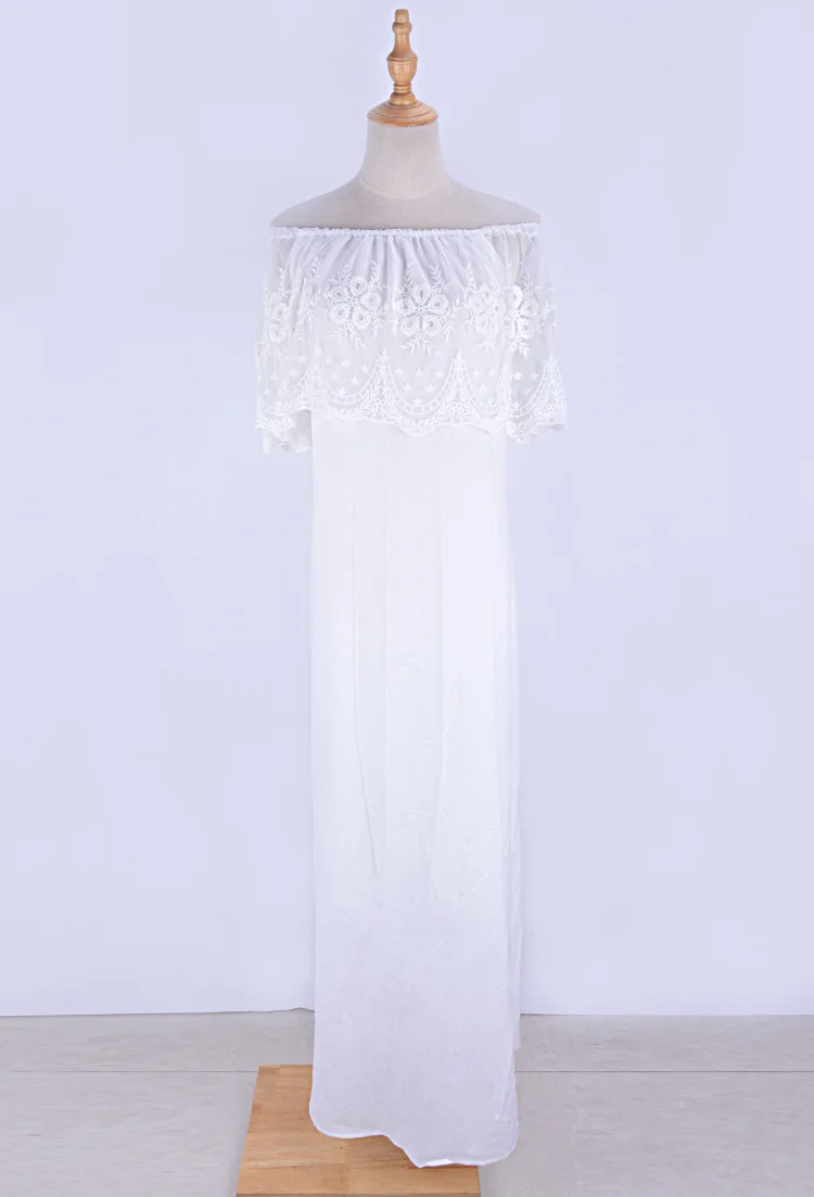 Женское длинное кружевное платье бохо элегантное белое пляжное с открытыми