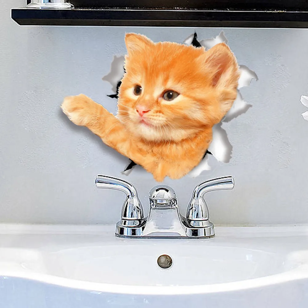 # S виниловая водостойкая 3D Наклейка на стену с изображением кота собаки дырка для