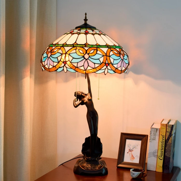 

40cm european heart baroque table lamp Tiffany's stained glass villa living room bedroom bar porch Goddess of girl desk lamps