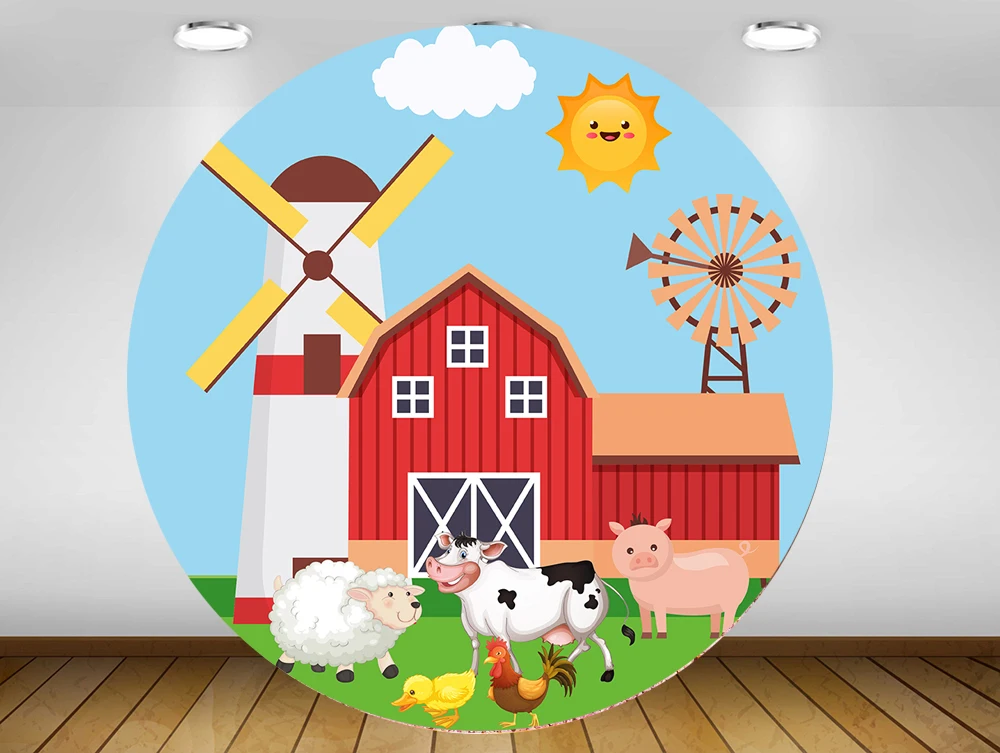 Круглый круглый фон с изображением животных фермы Детский праздник день