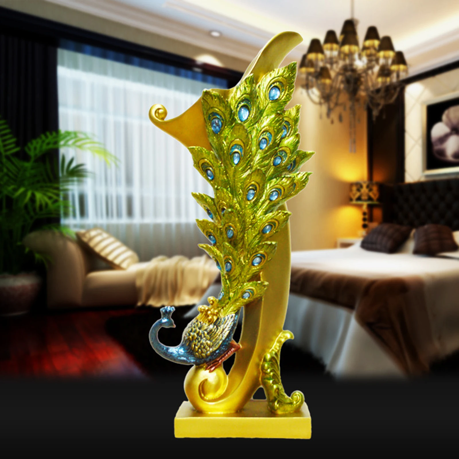 

Peacock Shape Artificial Flower Vase Planter Pot Statues Housewarming Gifts