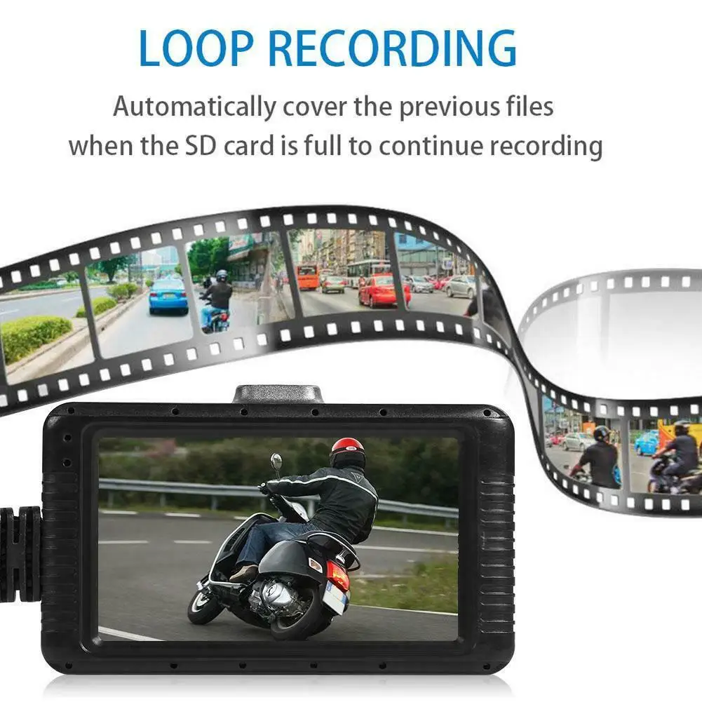 

Dashcam Motorcycle DVR Driving Camcorder Full HD 1080P Front & RearDual Lens View Camera