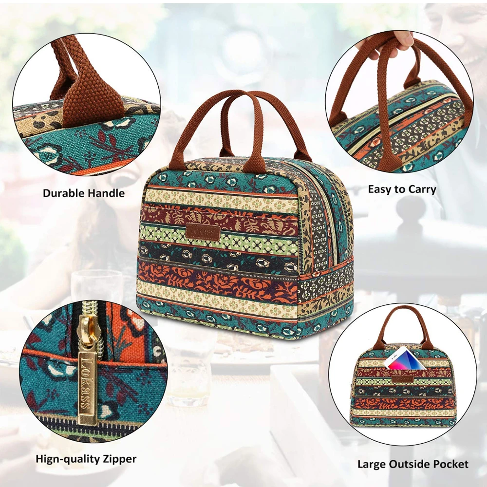 Lunch Bags for Women Kids Men Shoulder Food Picnic Bag Portable Thermal Insulated Cooler Drink Boxes Travel Tote Bohemia Red |