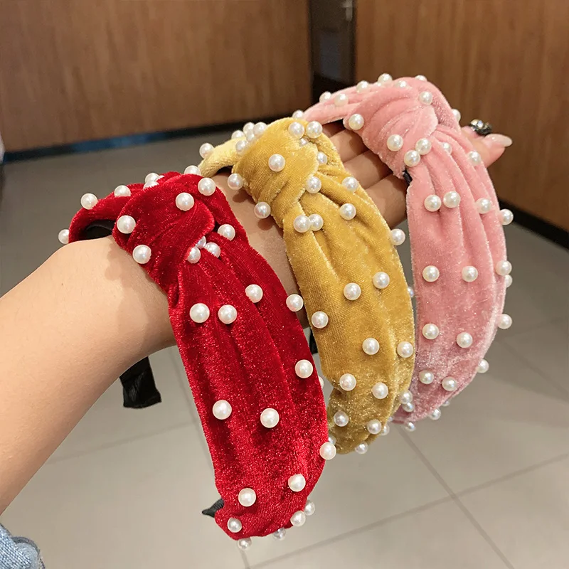 Элегантный ободок для волос из бисера и жемчуга удобный однотонный обруч