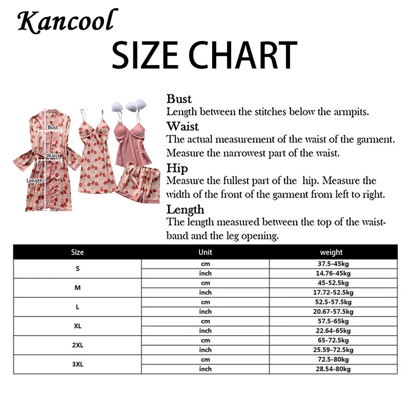 

KANCOOL 2021 Spring Autumn Women Silk Pajamas Sets With Chest Pads Flower Print Pijama Sleepwear 4 Pieces Spaghetti Strap Satin