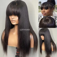 straight human hair full lace wig with bangs 1b 150 density glueless brazilian full lace wigs for black women