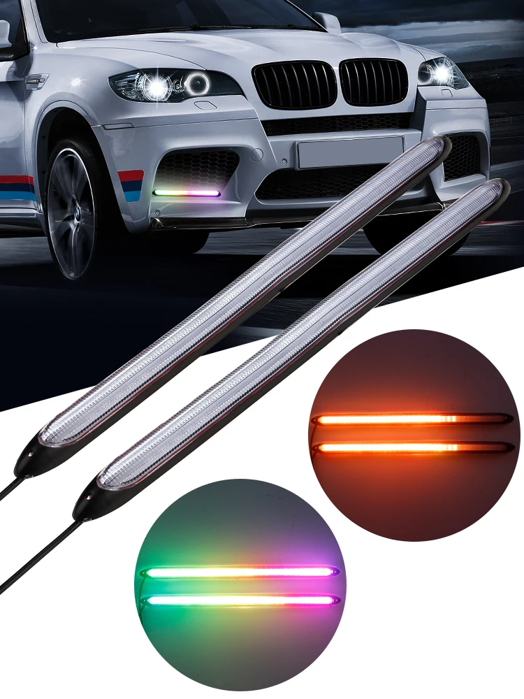 

OKEEN 2Pcs 12V Daytime Running Lights for Car Led Drl Turn signal Light Strip Sequential Waterproof Flexible white and yellow