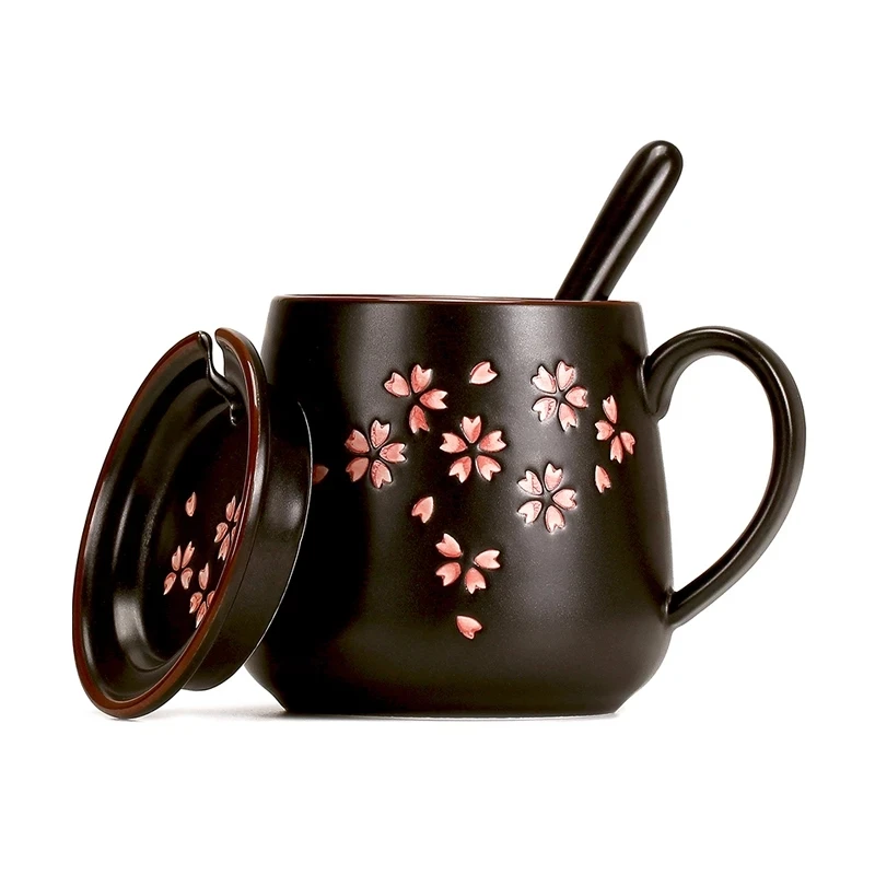 

Новая высококачественная японская керамическая кружка с цветком вишни кофейная чашка с крышкой Ложка офисная чайная чашка для завтрака ла...