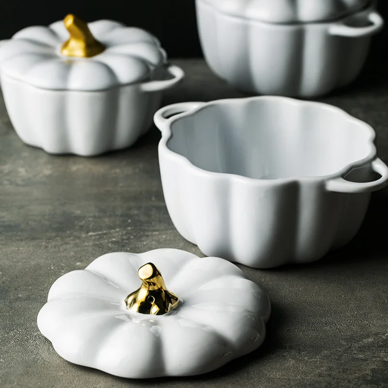 Creative tableware home ceramic bowl cute pumpkin with cover baking resistant to high temperature | Дом и сад