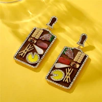 fashion fine creative personality fruit pizza lunch meat platter wooden women big pendant earrings temperament girl accessories