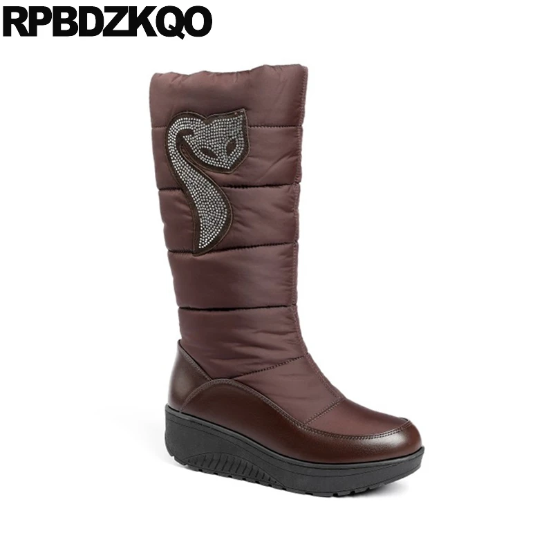 Женские Водонепроницаемые Сапоги до колена коричневые сапоги на танкетке с