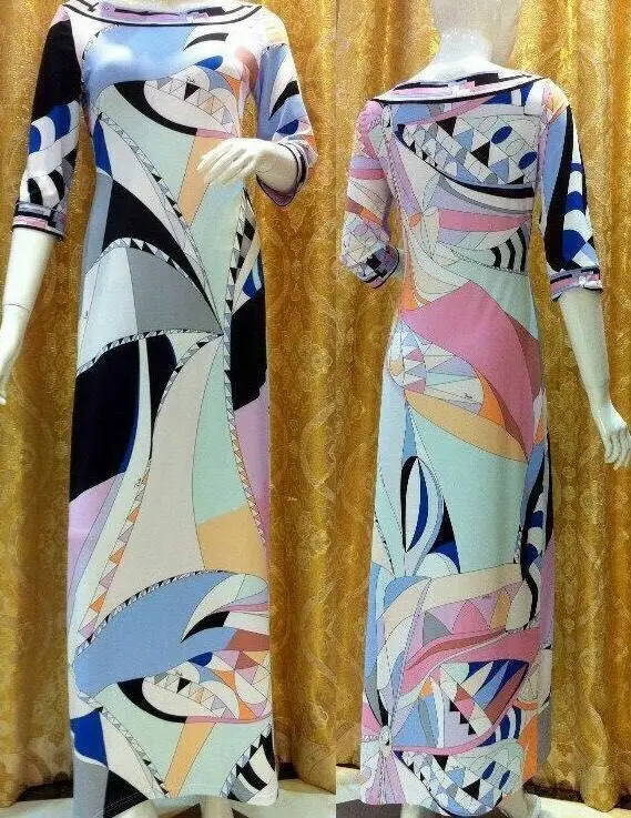 

Antumn New Fashion Bohemian Temperament Print Stretch Knitted Half Sleeve Long Dress