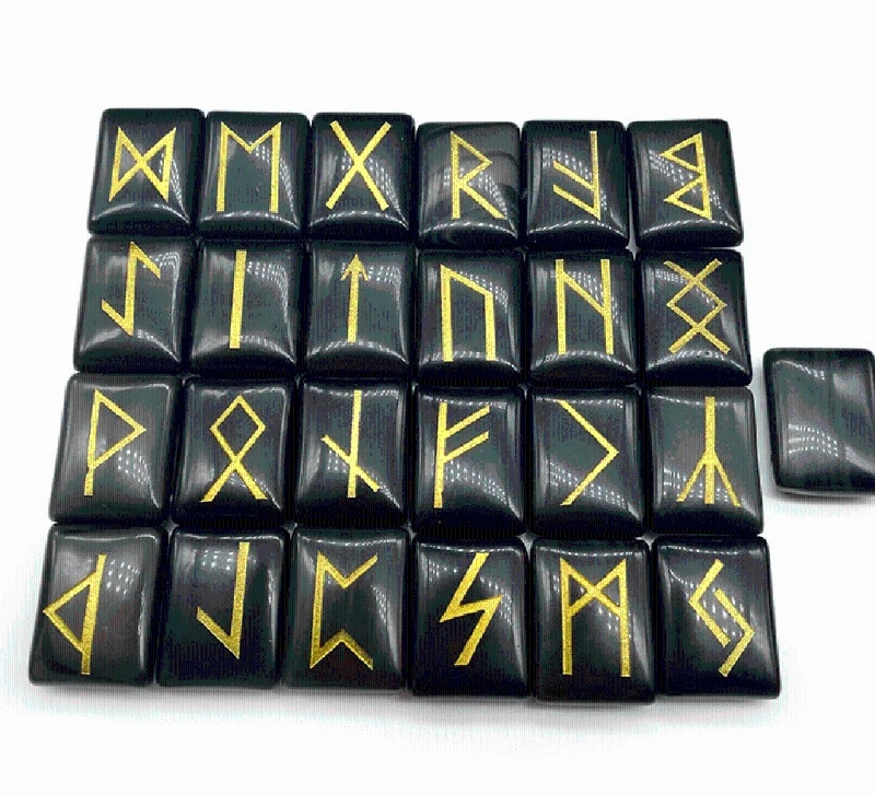 

Новый 25 шт. черный обсидиан Руна камни комплект ювелирных изделий с выгравированными Старший ФУТАРК алфавиты