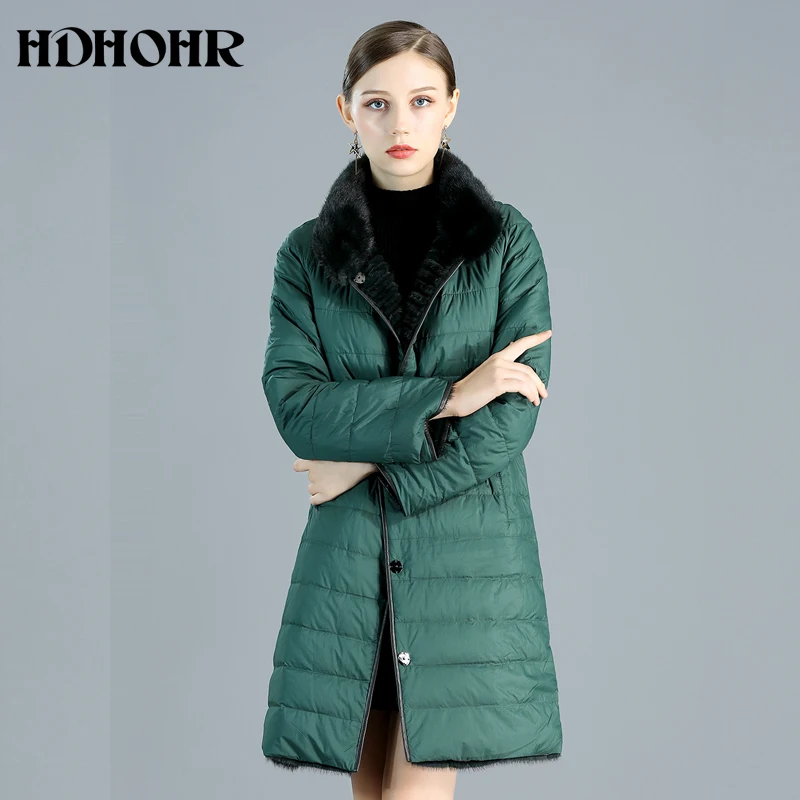 HDHOHR настоящие норковые шубы женские с пуховой двойной боковой износ Новые Натуральные норковые шубы Зимние теплые Kintted меховые куртки