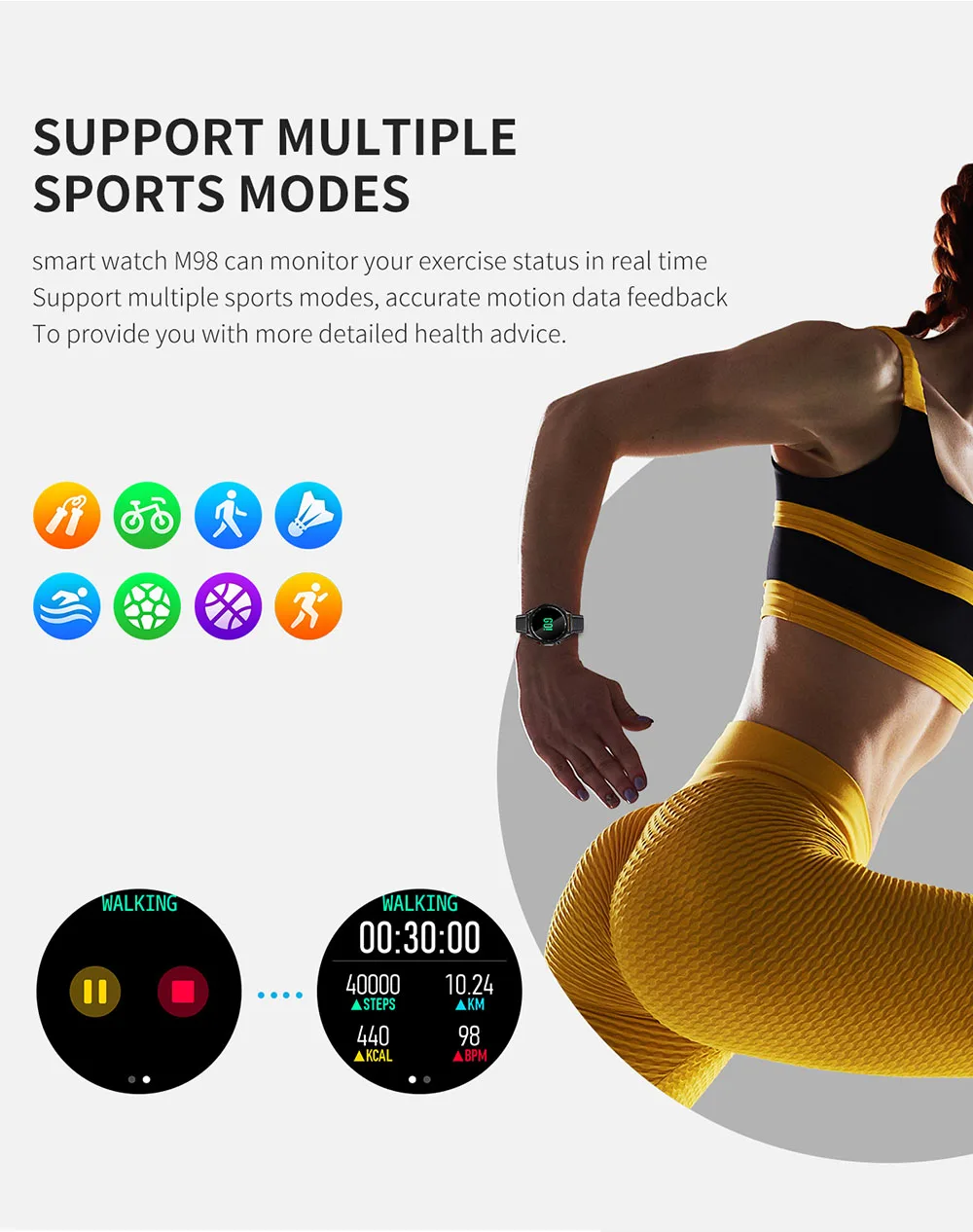 

M98 Full Screen Touch Smart Watch Bluetooth Call Waterproof Clock Heart Rate Monitor Smartwatch forIOS Android Phone Sport Watch