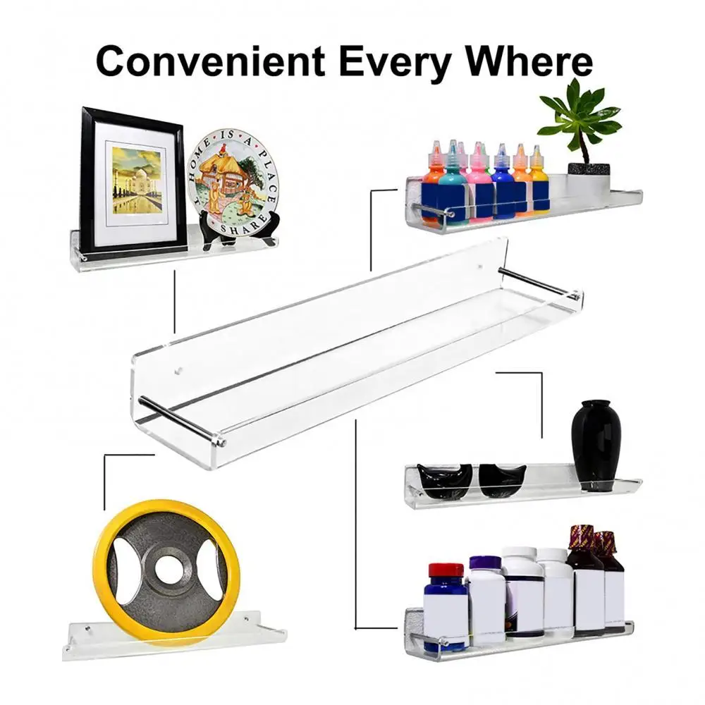 

2Pcs Transparent Acrylic Floating Bathroom Wall Shelf Storage Display Holder