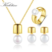 kaletine pearl 925 sterling silver pendants necklaces for women ring earrings link chain necklace gold wedding jewelry set gift