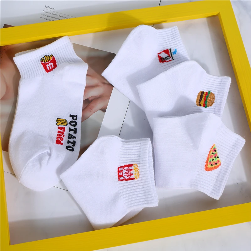 Веселые летние носки с героями мультфильмов для девочек белые kawaii Носки до щиколотки унисекс милые короткие носки для пиццы