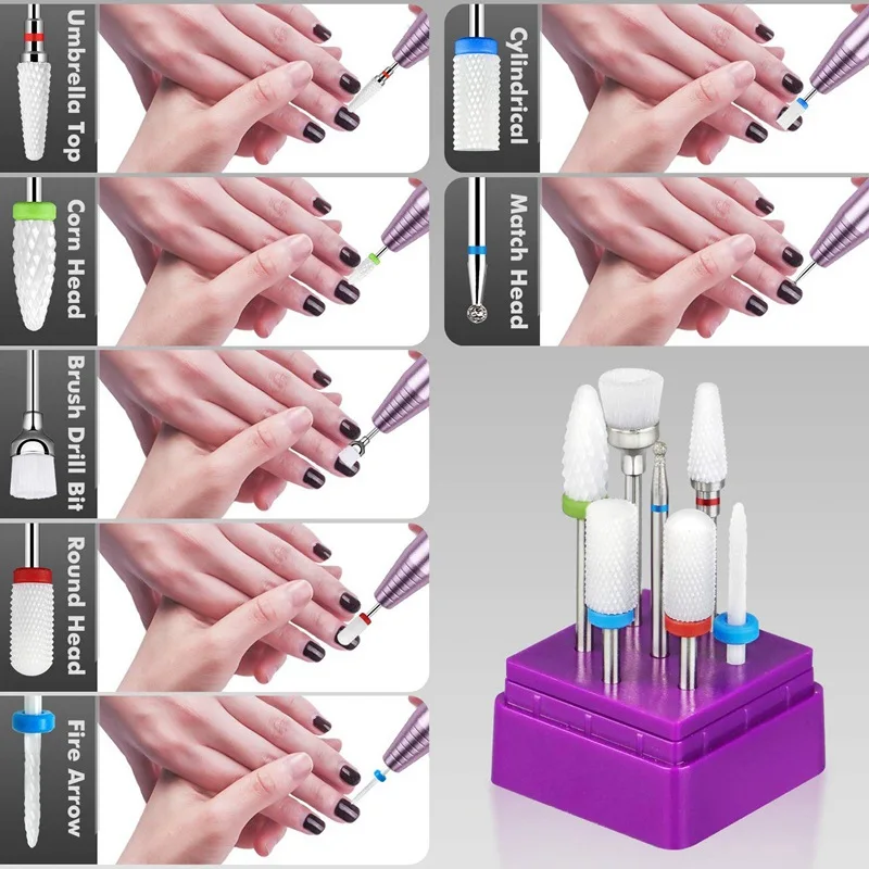 7 Pcs Nail Drill Bits Set Carbide Ceramic Milling Cutter Gel Polish Remover Electric Pedicure Drill Nail Files Nail Art Tool